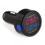 Digital Voltmeter - Thermometer, for car, red - blue display, cigarette / lighter socket connection